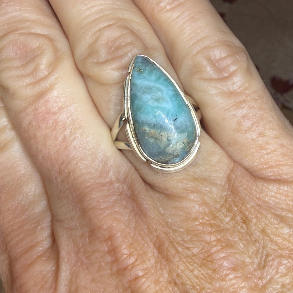 Larimar Tear Drop Ring in 925, Size 8
